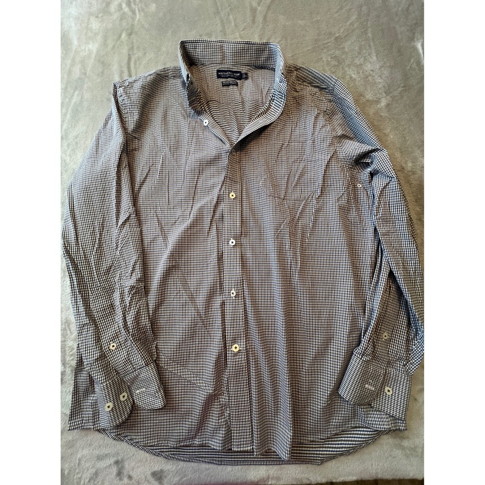 Southern Tide Intercoastal Mens Large Blue Brown Gingham Button Down Shirt EX